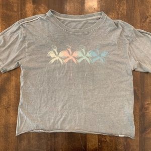 O'Neill Gray Palm Tree Graphic Crew Neck Crop Top Women Small